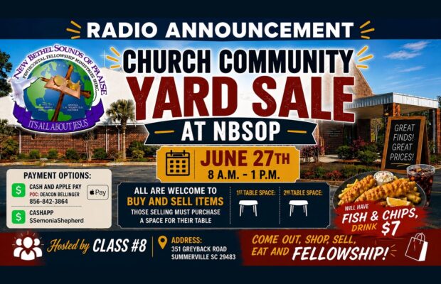 CHURCH COMMUNITY YARD SALE – New Bethel Sounds of Praise – June 27 CHURCH COMMUNITY YARD SALE – New Bethel Sounds of Praise – June 27